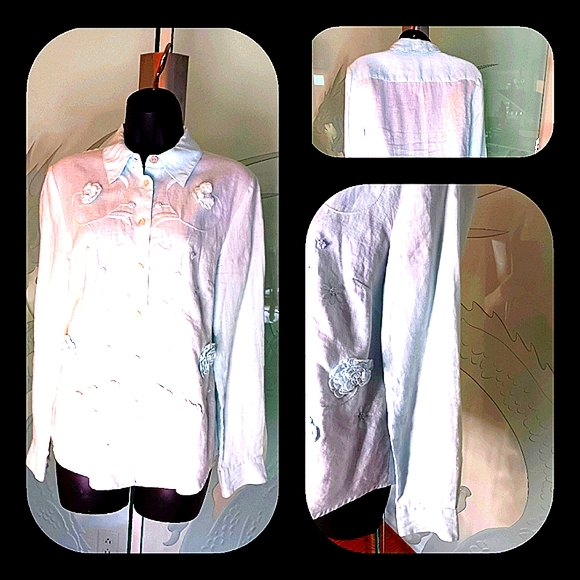 Grace Elements Embroidered Linen Blouse Medium - Picture 5 of 5